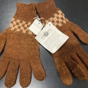 New The Sweater Venture Soft Alpaca Wool Woman Hand Knit Brown Gloves M/L